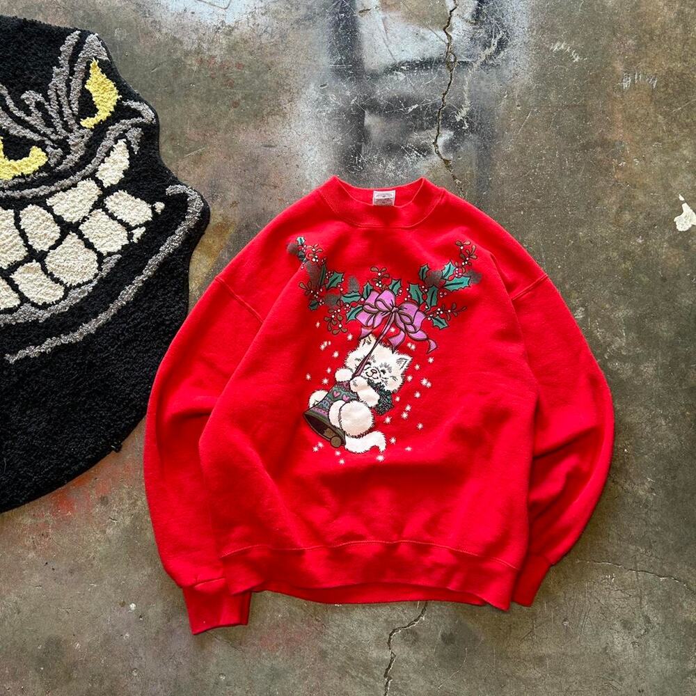 Red vintage christmas cat sweater